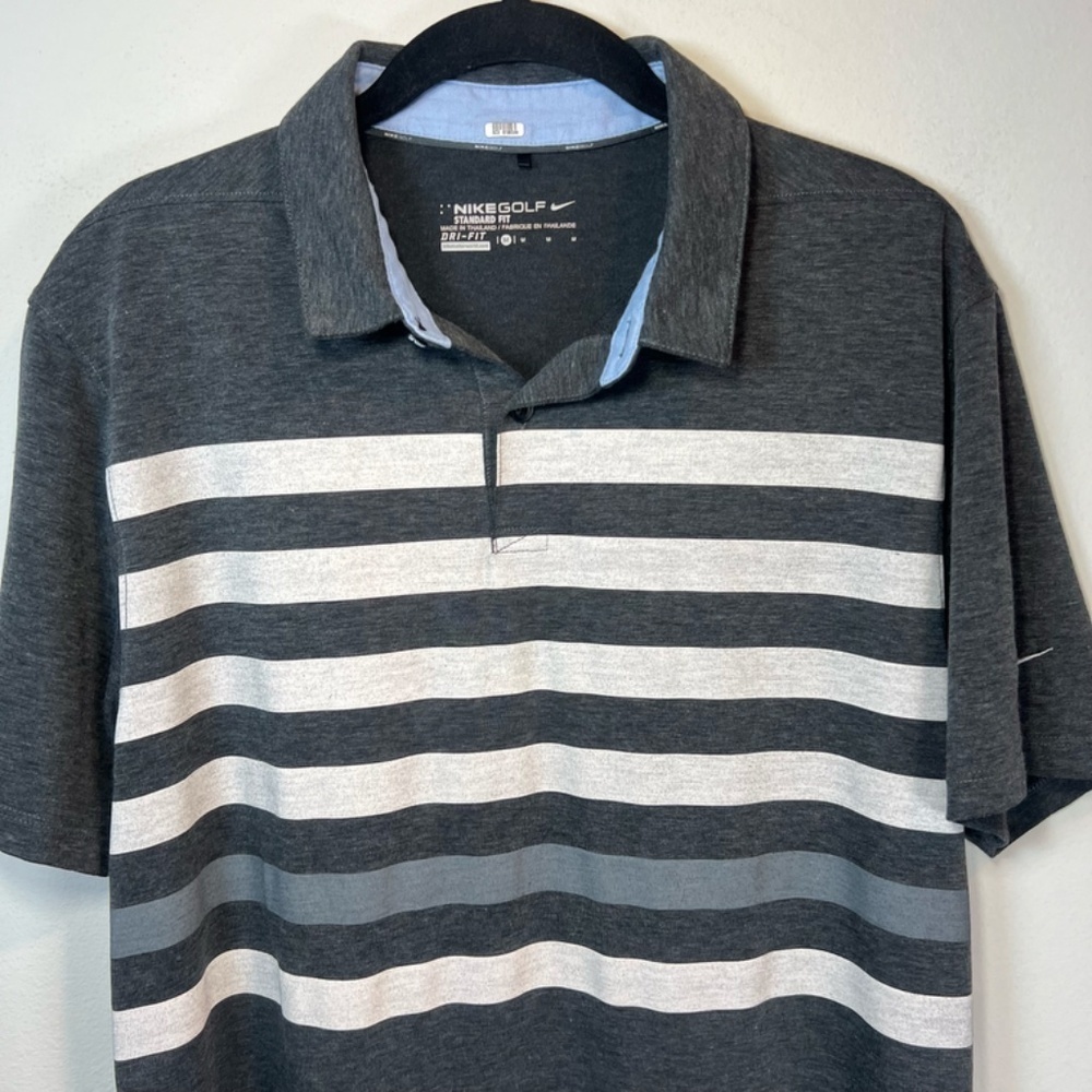 Nike Golf TR Dry Striped Polo Shirt Gray Short Sleeve DriFit Standard Fit Medium - Picture 2 of 11